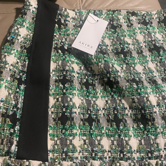 AKIRA Green and Black Tweed Mini Skirt - Picture 2 of 7